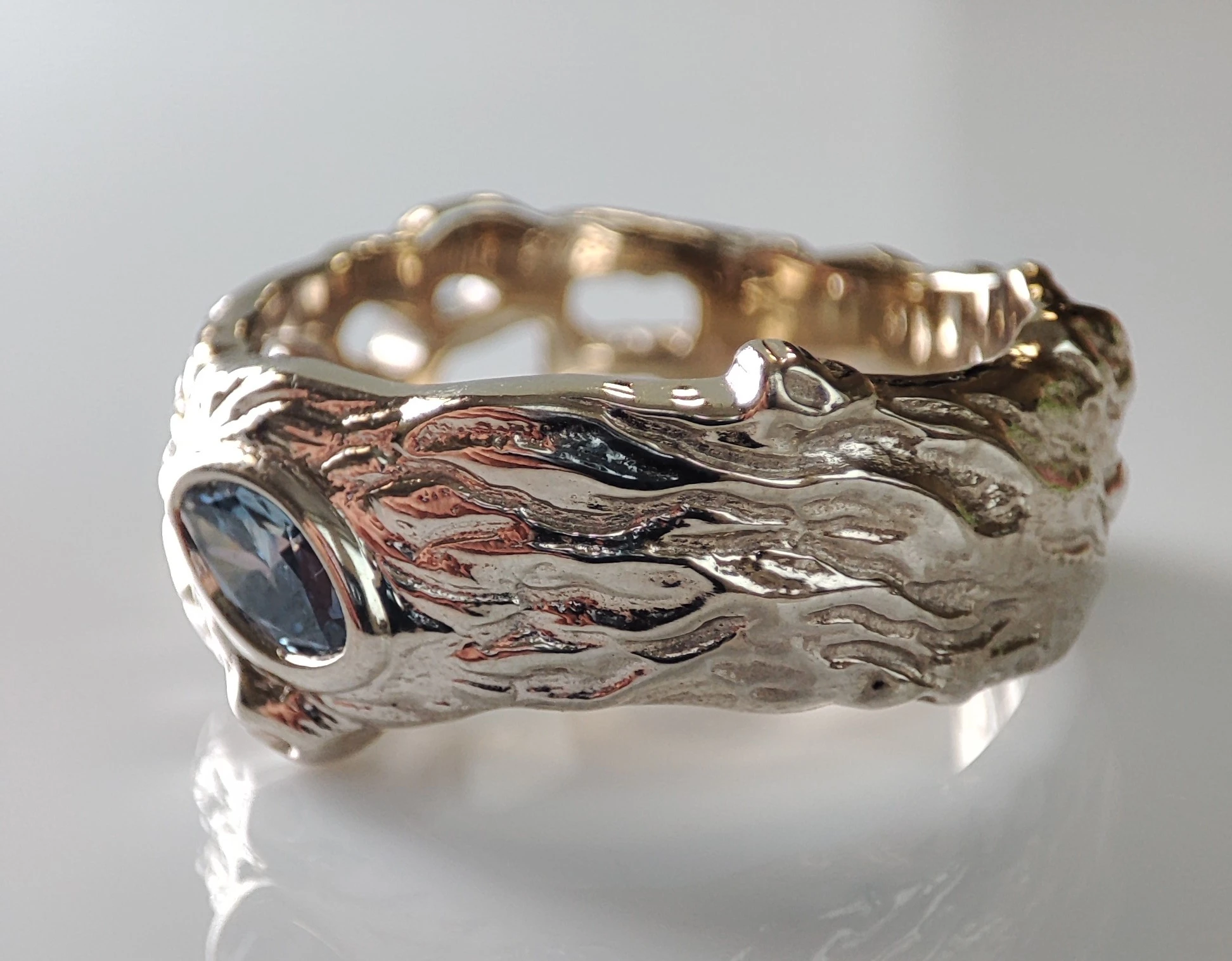 Custom-Made Blue Memorial Diamond Ring
